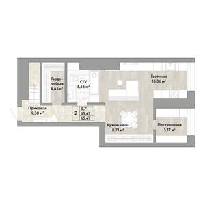 2-к квартира, строящийся дом, 65м2, 1/22 этаж