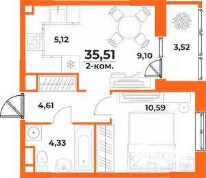 2-к квартира, вторичка, 36м2, 2/10 этаж