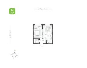 1-к квартира, вторичка, 37м2, 9/9 этаж