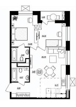 3-к квартира, строящийся дом, 65м2, 14/17 этаж