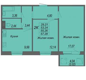2-к квартира, вторичка, 55м2, 3/10 этаж