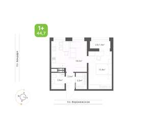 1-к квартира, вторичка, 45м2, 7/9 этаж