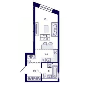 1-к квартира, строящийся дом, 32м2, 18/30 этаж