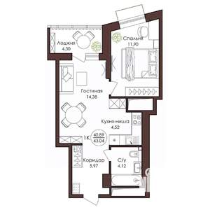 1-к квартира, вторичка, 43м2, 20/23 этаж
