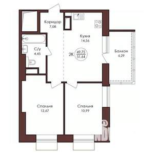 2-к квартира, вторичка, 52м2, 2/23 этаж