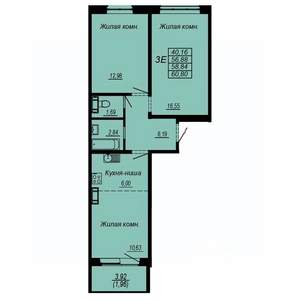 3-к квартира, строящийся дом, 59м2, 8/10 этаж