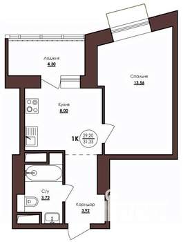 1-к квартира, вторичка, 31м2, 4/23 этаж