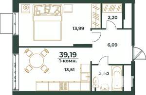 1-к квартира, вторичка, 39м2, 17/24 этаж