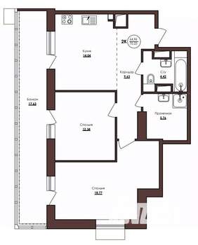 2-к квартира, строящийся дом, 70м2, 10/23 этаж
