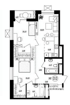 3-к квартира, строящийся дом, 67м2, 13/17 этаж