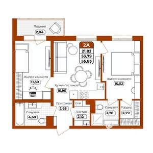 2-к квартира, вторичка, 56м2, 4/12 этаж