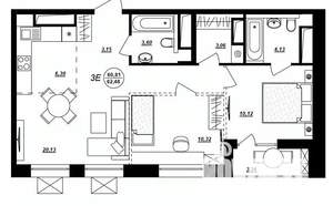 3-к квартира, строящийся дом, 62м2, 10/17 этаж