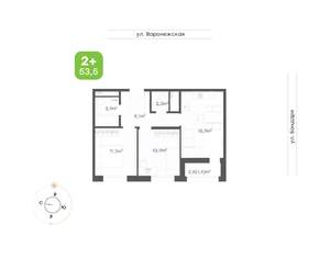 2-к квартира, вторичка, 54м2, 13/16 этаж