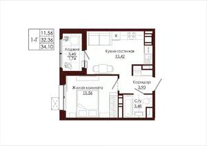 1-к квартира, вторичка, 34м2, 4/19 этаж