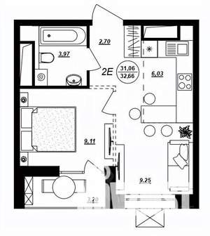 2-к квартира, строящийся дом, 33м2, 3/17 этаж