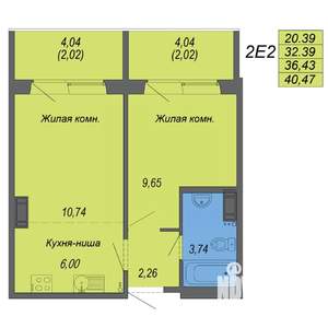 2-к квартира, строящийся дом, 40м2, 5/10 этаж