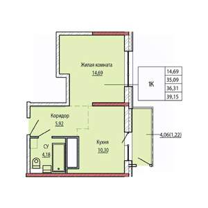 1-к квартира, строящийся дом, 36м2, 18/25 этаж