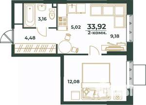 2-к квартира, вторичка, 34м2, 23/24 этаж