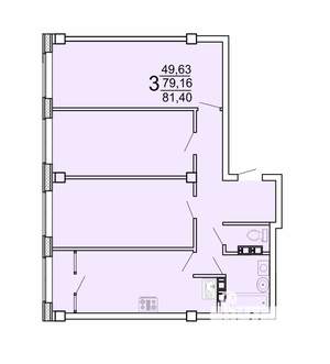 3-к квартира, строящийся дом, 84м2, 22/25 этаж