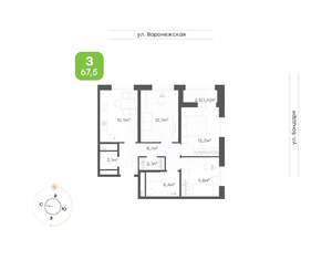 3-к квартира, вторичка, 68м2, 2/16 этаж