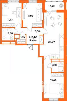 3-к квартира, вторичка, 82м2, 1/10 этаж
