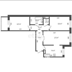 3-к квартира, вторичка, 60м2, 2/5 этаж