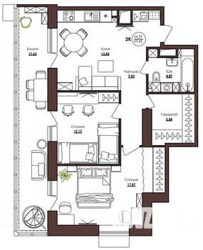2-к квартира, вторичка, 70м2, 4/23 этаж