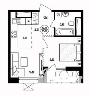 2-к квартира, строящийся дом, 34м2, 12/17 этаж