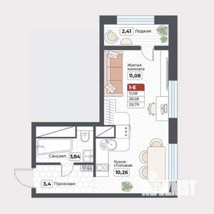 1-к квартира, строящийся дом, 30м2, 12/19 этаж