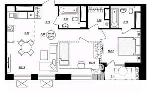 3-к квартира, строящийся дом, 62м2, 4/17 этаж