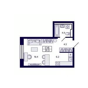 Студия квартира, строящийся дом, 31м2, 3/30 этаж