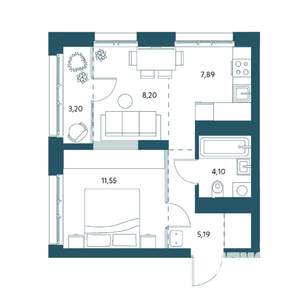 1-к квартира, строящийся дом, 39м2, 5/25 этаж