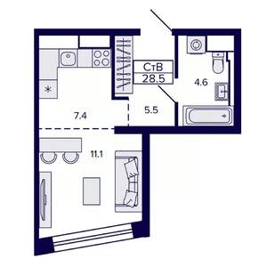Студия квартира, строящийся дом, 29м2, 19/30 этаж