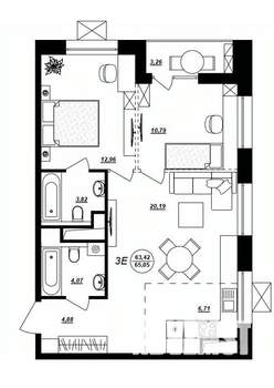 3-к квартира, строящийся дом, 65м2, 2/17 этаж
