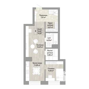 3-к квартира, строящийся дом, 75м2, 1/22 этаж