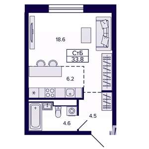 Студия квартира, строящийся дом, 34м2, 2/22 этаж