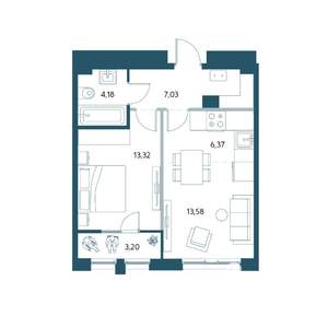 2-к квартира, строящийся дом, 48м2, 6/17 этаж