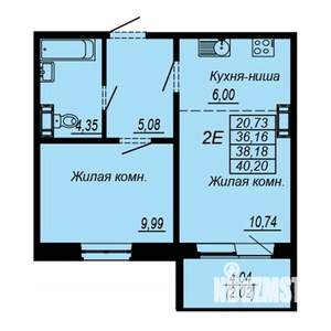 2-к квартира, строящийся дом, 38м2, 3/10 этаж