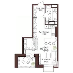 1-к квартира, вторичка, 37м2, 14/23 этаж