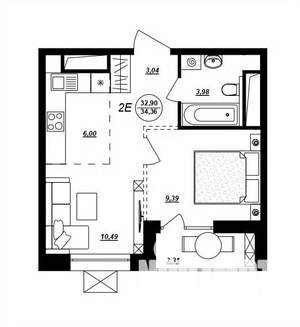 2-к квартира, строящийся дом, 34м2, 15/17 этаж