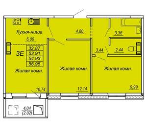 3-к квартира, вторичка, 55м2, 8/10 этаж