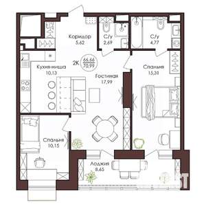 2-к квартира, вторичка, 71м2, 5/23 этаж