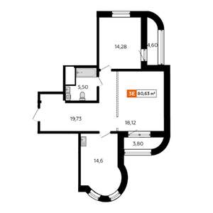2-к квартира, строящийся дом, 76м2, 24/25 этаж