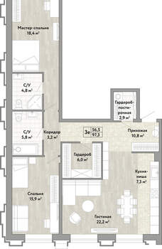 3-к квартира, вторичка, 97м2, 13/21 этаж