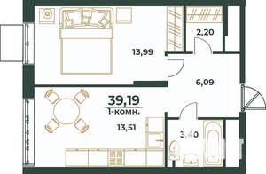 1-к квартира, вторичка, 39м2, 7/24 этаж