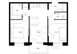 2-к квартира, вторичка, 52м2, 8/10 этаж