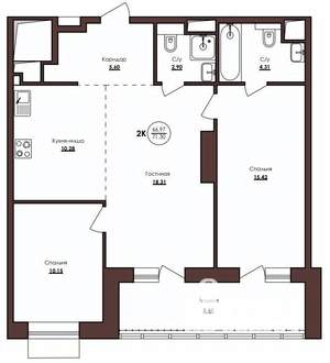2-к квартира, вторичка, 71м2, 8/23 этаж