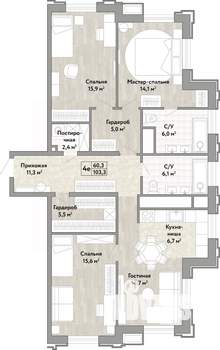 4-к квартира, вторичка, 103м2, 8/21 этаж