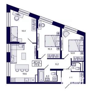 4-к квартира, строящийся дом, 78м2, 18/30 этаж
