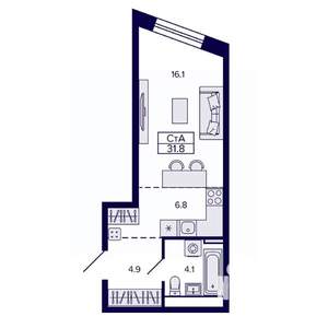 Студия квартира, строящийся дом, 32м2, 13/30 этаж